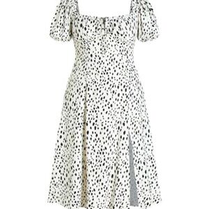 Cider White Midi Dress with Black and Tan Spot Print
